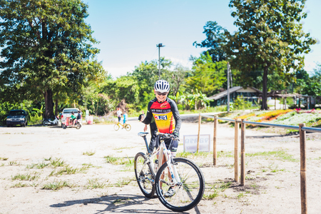 Nakhonsawan,Thailand â September 22-23 2018: Group of cyclists Participated in the activity Promote OTOP travel campaignのeditorial素材