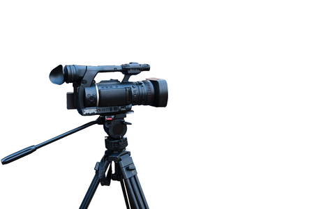 professional video camera isolated on white with clipping pathの写真素材