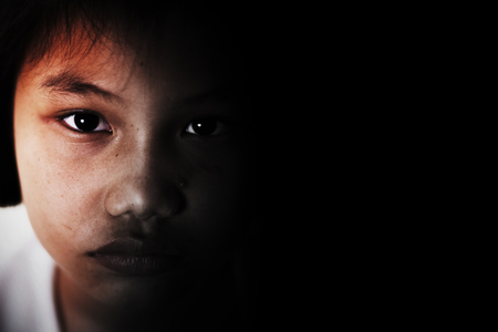 sadness and depress girl, absent minded, Child Abuse in white toneの写真素材