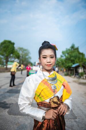 Nakhonsawan,Thailand -MAY 11,2019 : People dress up the characters in the novel walking at the parade of Rocket festival. The celebration for plentiful rains during the rice plant seasonのeditorial素材