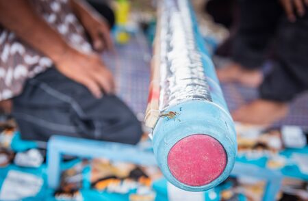 Uthaithanee,Thailand -MAY 30 2019 : Unidentified people prepare traditional rockets in Rocket festival 'Boon Bang Fai' The celebration for plentiful rains during the rice plant seasonのeditorial素材