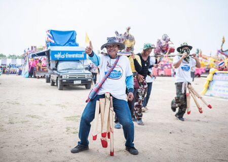 Nakhonsawan,Thailand -MAY 11,2019 : People dress up the characters in the novel walking at the parade of Rocket festival.The celebration for plentiful rains during the rice plant seasonのeditorial素材