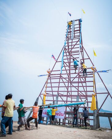 Nakhonsawan,Thailand -MAY 11,2019: Unidentified people prepare traditional rockets in Rocket festival 'Boon Bang Fai' The celebration for plentiful rains during the rice plant seasonのeditorial素材