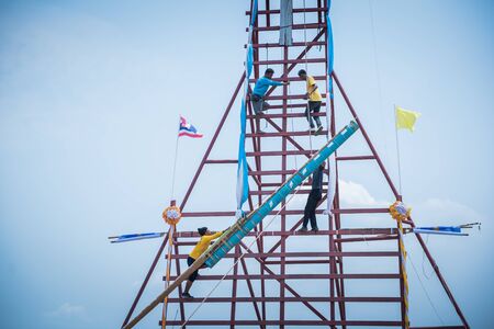 Nakhonsawan,Thailand -MAY 11,2019: Unidentified people prepare traditional rockets in Rocket festival 'Boon Bang Fai' The celebration for plentiful rains during the rice plant seasonのeditorial素材