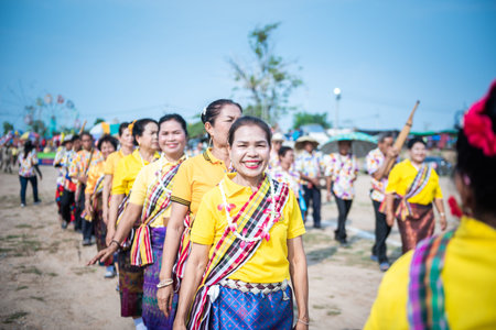 Nakhonsawan,Thailand -MAY 11,2019 :Unidentified dancers group perform at the Parade of Rocket...