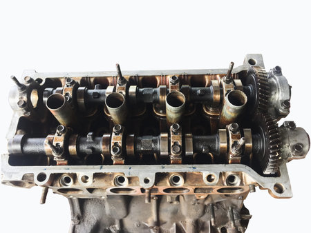 Close-up shots of the camshaft of the internal combustion engine closed and the valve
