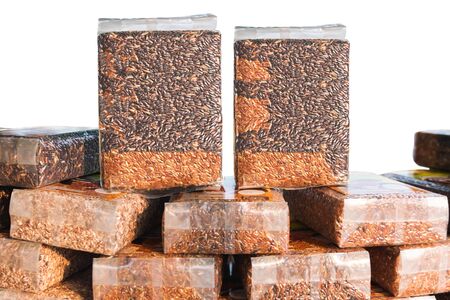 Product of rice in packageing isolated on whiteの写真素材