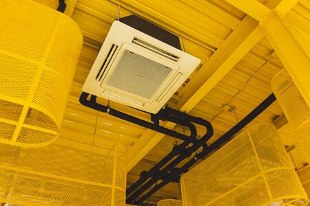 Under view. air conditioner on Ceiling and Steel roof structure. Interior decoration conceptの写真素材
