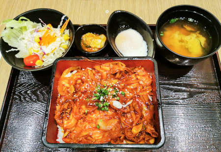 Set of Japanese food on tableの写真素材
