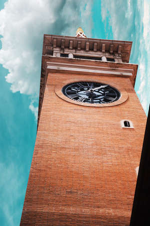 Clock tower in night market against cloudy sky background, Chiangmai, Thailand.のeditorial素材