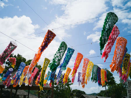 many color of paper art mixed decorated outdoor at open marketの写真素材