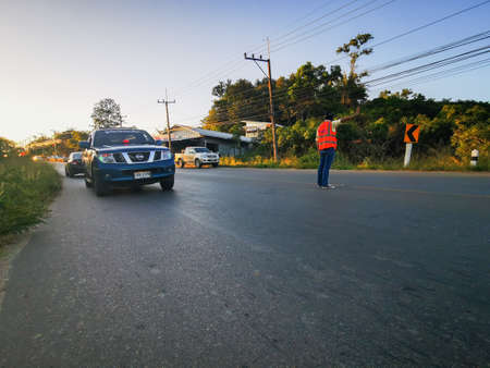 Thailand, Chiangmai 28 December 2020: Traffic police officers working on the road, traffic accidentのeditorial素材