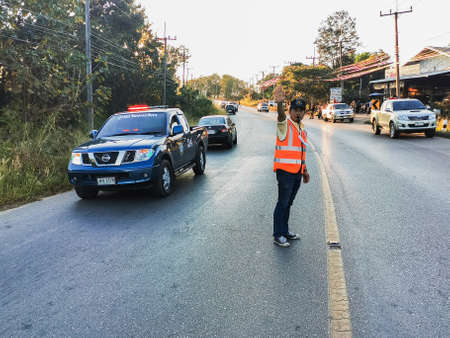 Thailand, Chiangmai 28 December 2020: Traffic police officers working on the road, traffic accidentのeditorial素材