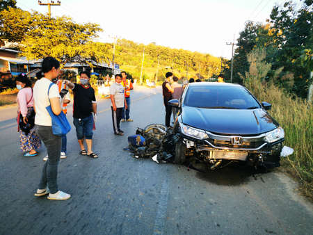 Thailand, Chiangmai 28 December 2020: Traffic police officers working on the road, traffic accidentのeditorial素材