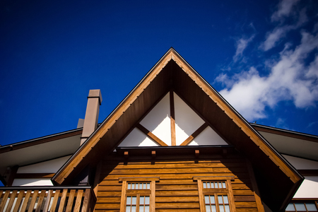 The roof top of traditional wooden house with chimney.のeditorial素材