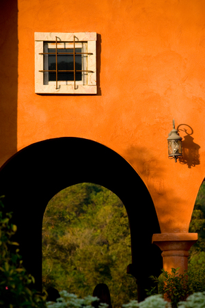 A window, vintage lamp on Italian building style.の写真素材