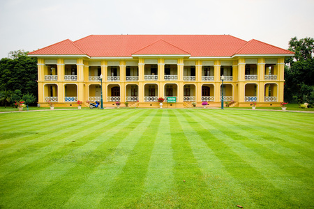 Phra Nakhon Si Ayutthaya - March 1, 2008: The nine chambers mansion at Bang Pa-In Royal Palace.のeditorial素材