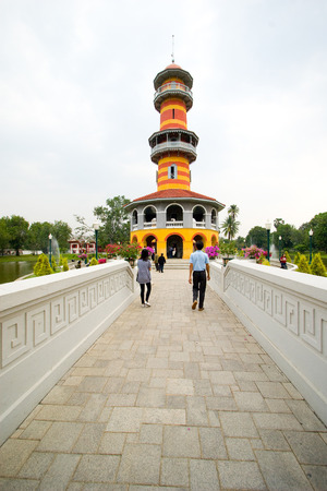 Phra Nakhon Si Ayutthaya - March 1, 2008: A Chinese style tower at Bang Pa-In Royal Palace.のeditorial素材