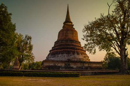 Pagoda of ancient temple at Sukhothai Historical Park, in Thailand.の写真素材