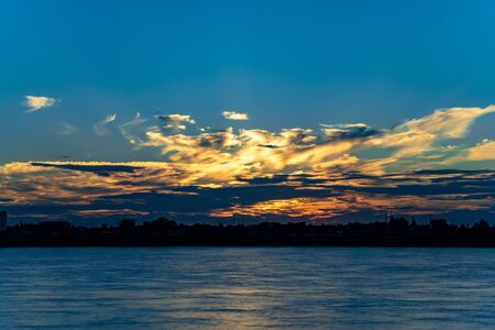 Sunset in the evening at Thakhek province of Laos. Beside Mekong river.の写真素材