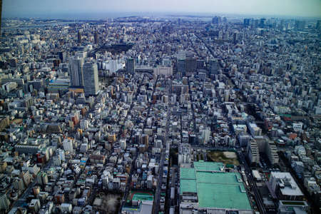 Tokyo / Japan - March 16, 2019: Landscape photo of Tokyo cityscape from aerial top view.のeditorial素材