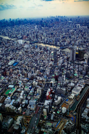 Tokyo / Japan - March 16, 2019: Landscape photo of Tokyo cityscape from aerial top view.のeditorial素材