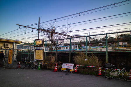 Tokyo / Japan- March 11, 2019: Beside of Uguisudani station of JR Raiway at Ueno, Tokyo in the evening sunset.のeditorial素材