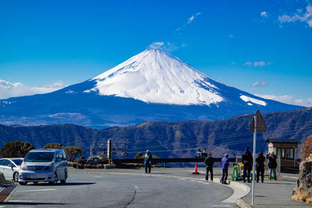 Hakone / Japan - March 14, 2019: Fuji mountain view at Hakone, Owakudani, Kanagawa Prefecture, Japan.のeditorial素材