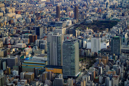 Tokyo / Japan - March 16, 2019: Landscape photo of Tokyo cityscape from aerial top view.のeditorial素材