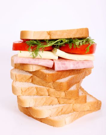 Sandwich with cheese, ham and tomatoes. Food imageの写真素材