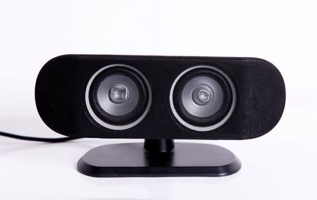 Black speaker over white background. Sound and audio imageの写真素材