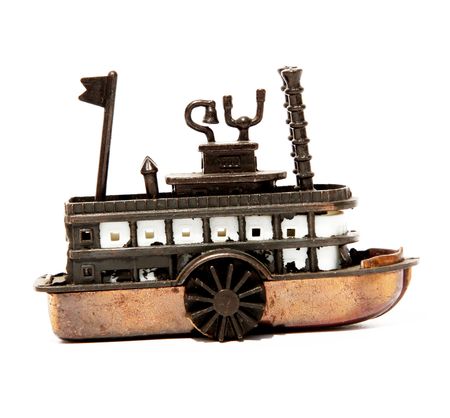 Bronze old boat over white background. Isolated imageの写真素材