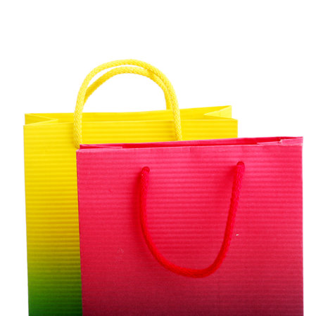 Shopping bags red and yellow on a white backgroundの写真素材