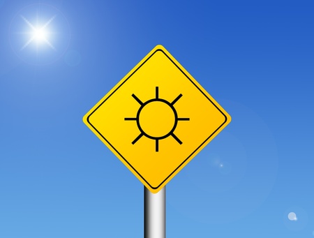 Road sign with a sun inside representing the summerの写真素材