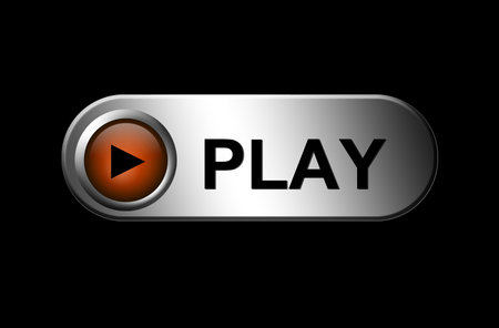 Play button on chrome frame over black background. Illustrationの写真素材