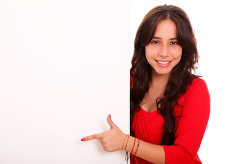 Beautiful woman saying something with space for insert text or designの写真素材