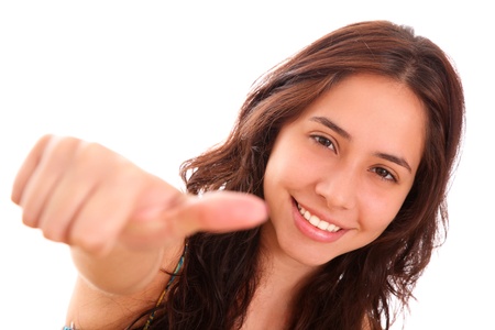 Happy woman with a sign of approval in his hand
の写真素材