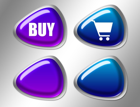 blue and violet buy sign with silver edge over gray backgroundの写真素材