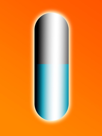 Blue and gray capsule on orange backgroundの写真素材