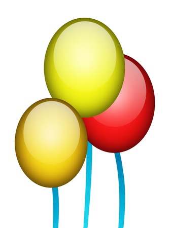 Green, red, and yellow, balloons over white backgroundの写真素材