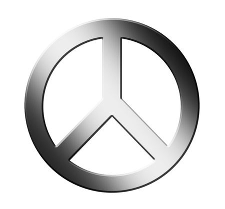 Chrome peace sign over white background の写真素材