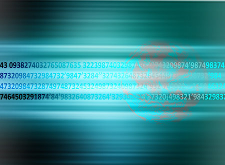 Blue numbers background over world. Illustration