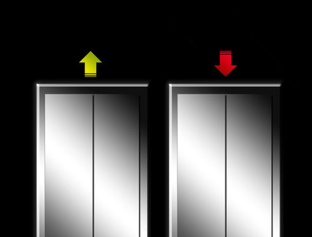 Elevator with green and red arrows, up and down concept