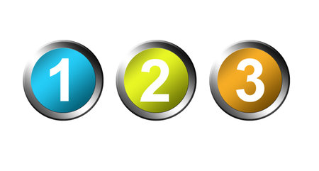 Colored buttons with the numbers one, two and three. Illustration