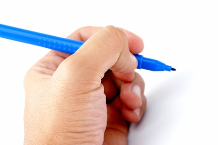 hand writting on white background,  blue bookmarkの写真素材