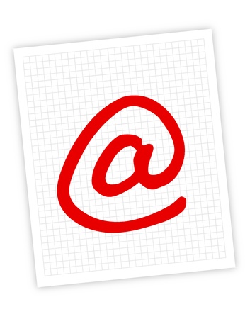 red contact sign over white paper over white backgroundの写真素材