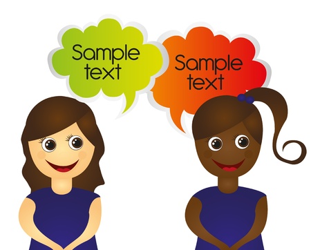 girls with thought bubbles isolated over white backgroun.vectorのイラスト素材