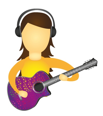 woman playing guitar and listening to music isolated. vectorのイラスト素材