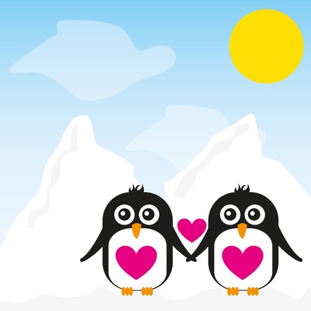 penguin cartoon over snow landscape background. vectorのイラスト素材