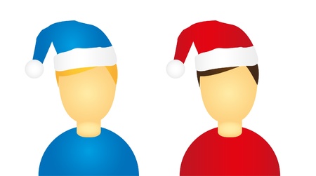 men icon, christmas hat isolated over white backgroundのイラスト素材